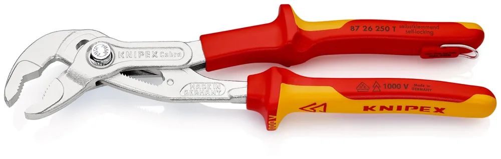 KNIPEX 87 26 250 T Cobra® VDE Hightech-Wasserpumpenzange, isoliert isoliert mit 2K-Hüllen und integrierter Befestigungsöse, VDE-geprüft 250 mm