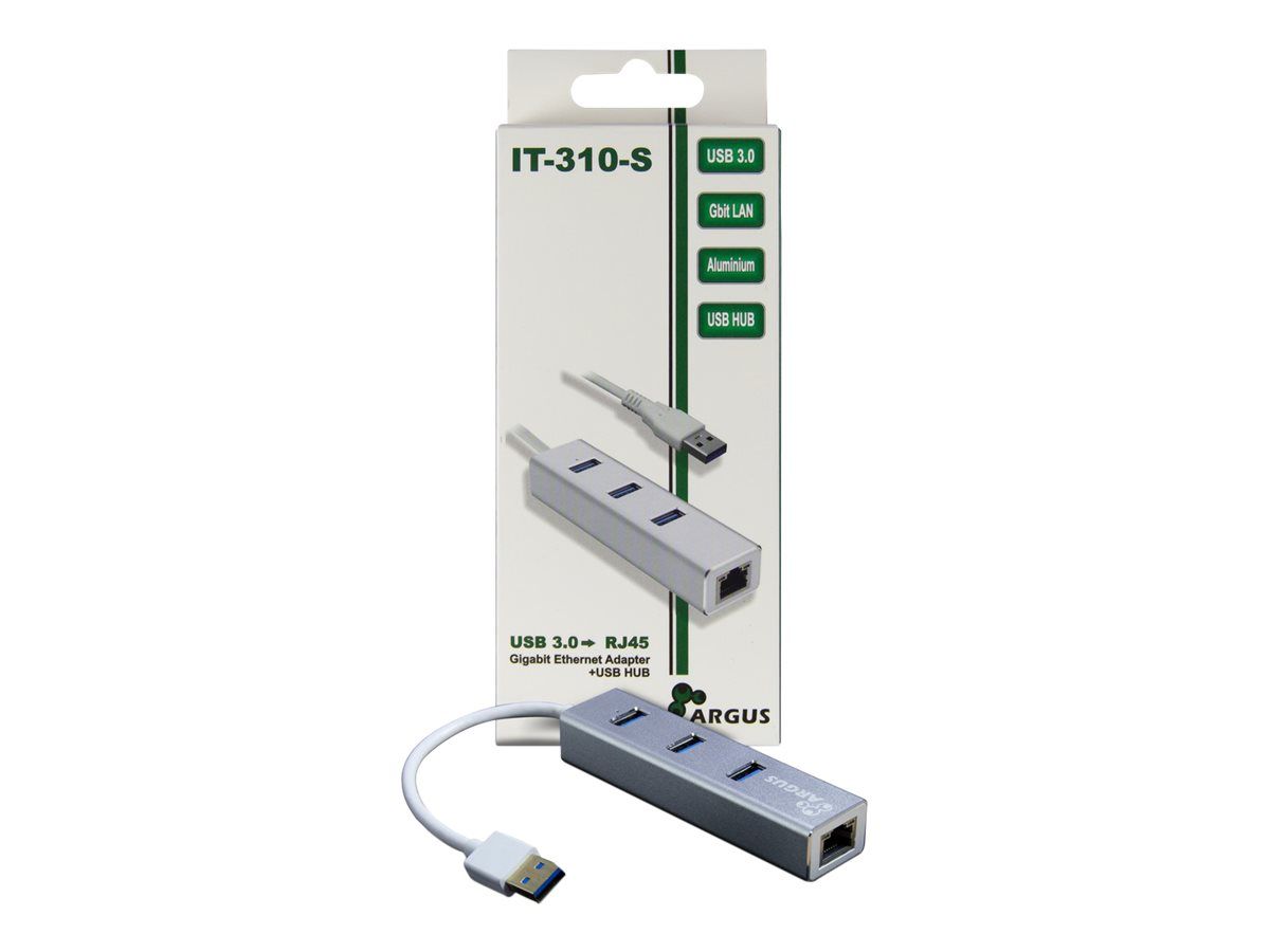 Inter-Tech Argus IT-310-S - Hub - 3 x SuperSpeed USB 3.0 + 1 x 10/100/1000