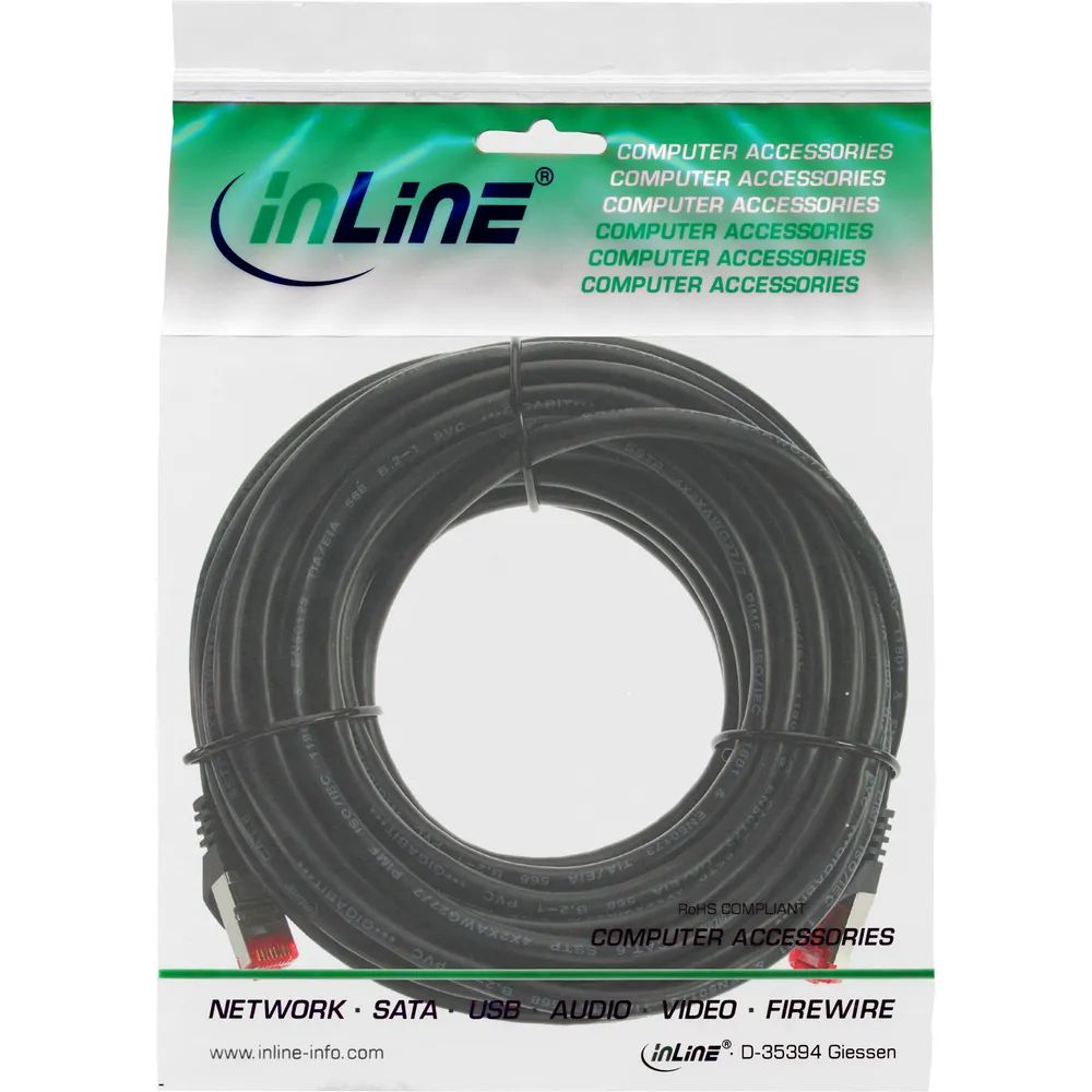 InLine Patchkabel - S/FTP (PiMf) - Cat.6 - halogenfrei - Kupfer - schwarz - 15m