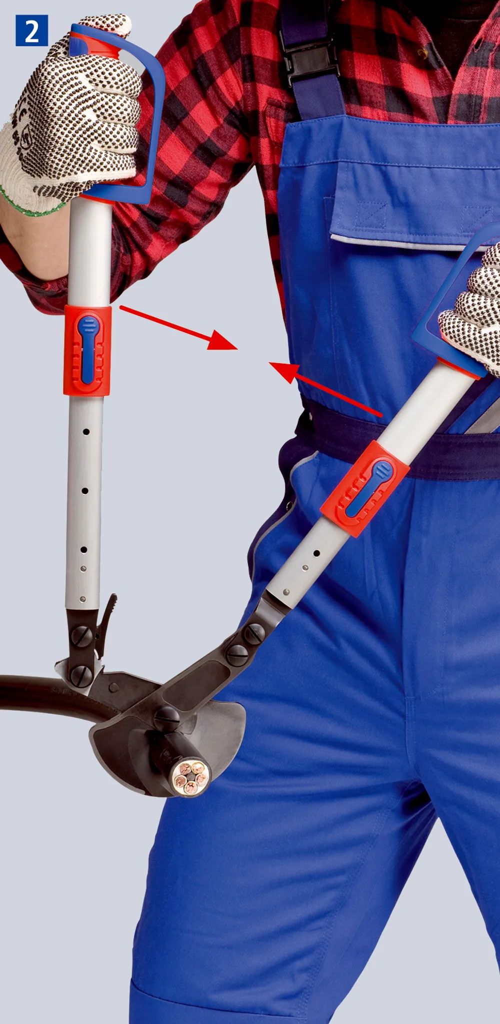 KNIPEX Kabelschere (Ratschenprinzip) mit Teleskopschenkeln mit Mehrkomponenten-Hüllen 570 mm