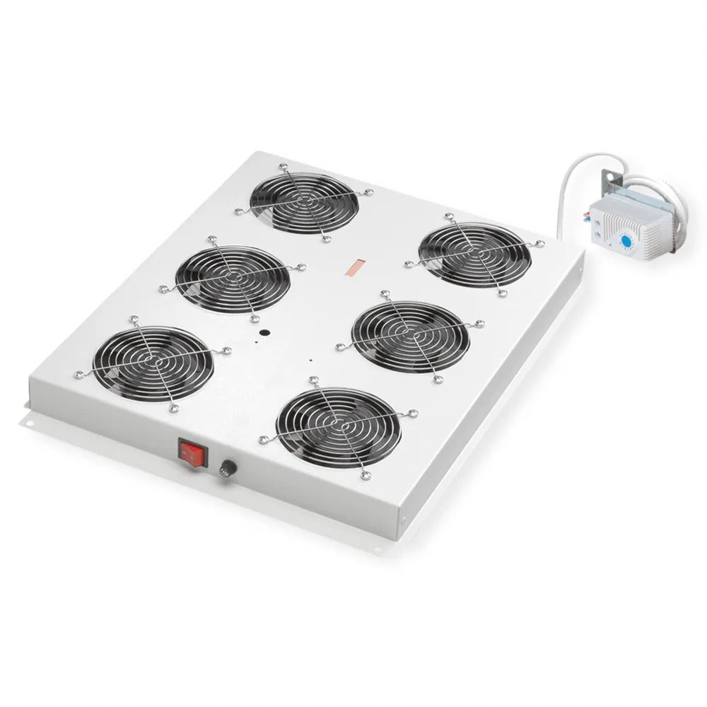 ROLINE Rack-Lüfter - 6 Lüfter mit Thermostat - auf Dach montierbar - Hellgrau, RAL 7035 - 48.3 cm (19")