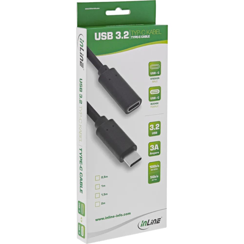 InLine USB 3.2 Gen.1x2 Kabel - USB-C Verlängerung ST/BU - schwarz - 1,5m
