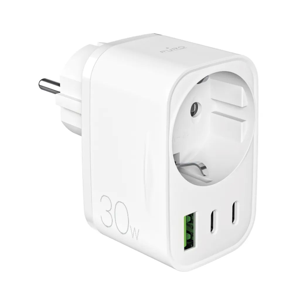 PURO Schukoadapter mit 2x USB-C PD & 1x USB-A, 30W weiss