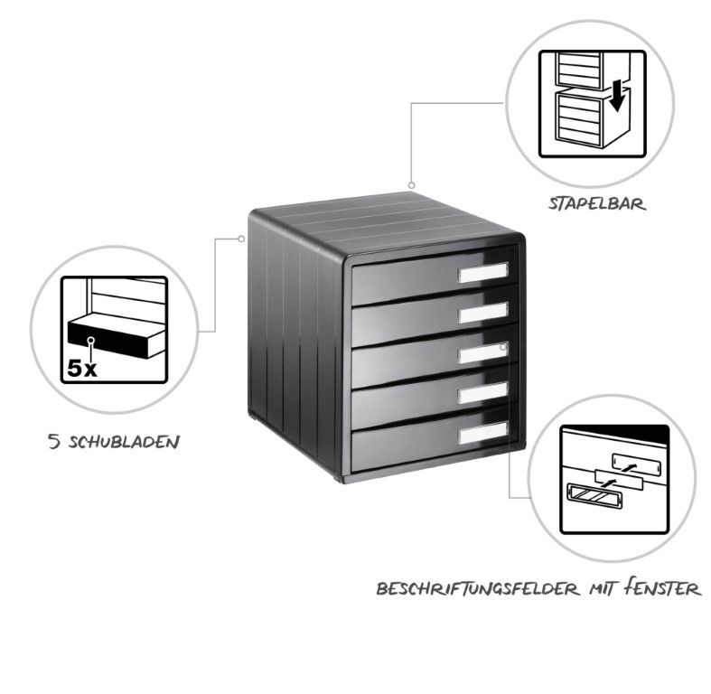 Rotho Bürobox 5 Schübe geschlossen TIMELESS