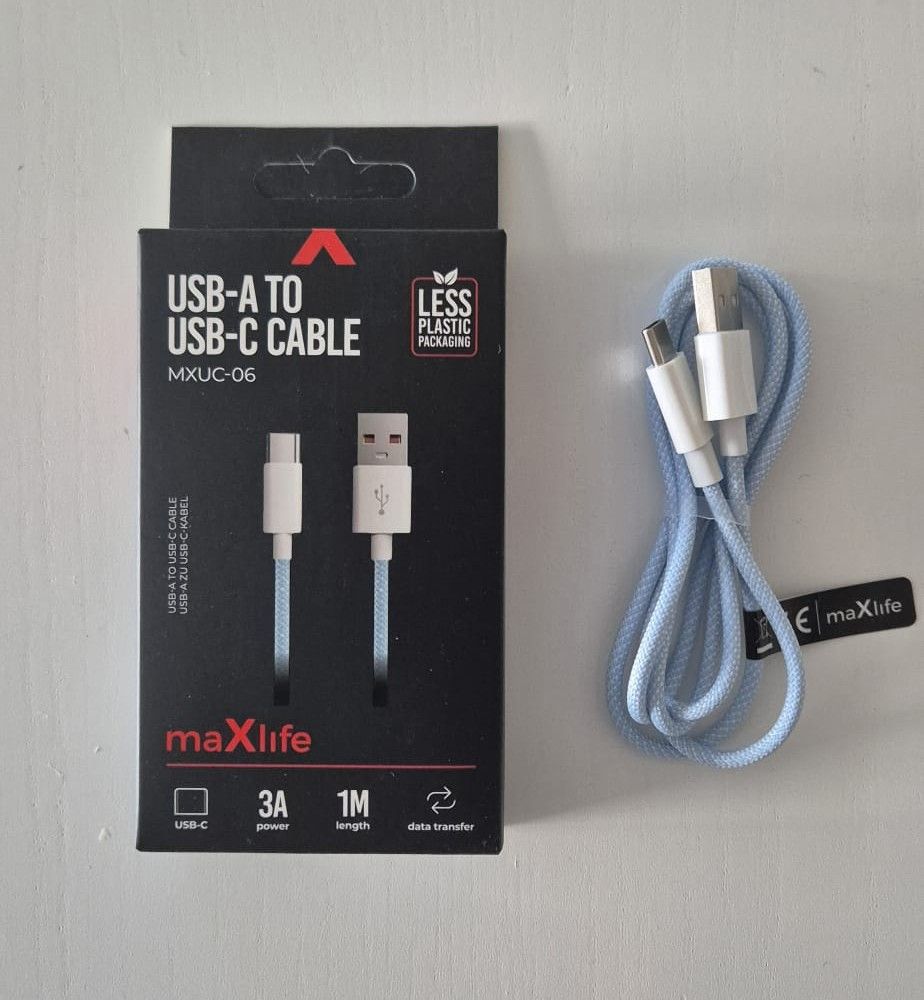 MAXLIFE USB-A/USB-C Nylon Kabel 1m blau