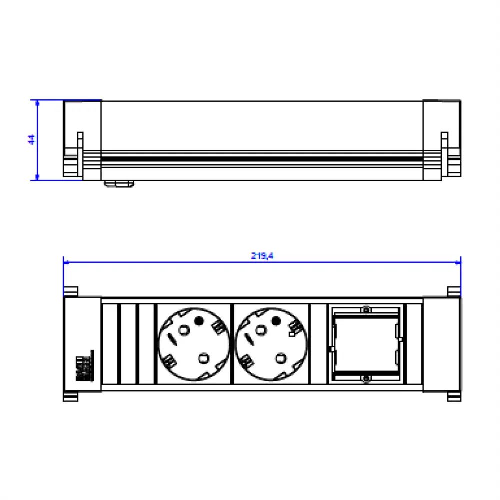 BACHMANN POWER FRAME 2xCEE7/3 1xCM, Kunststoffprofil 0,2m GST18