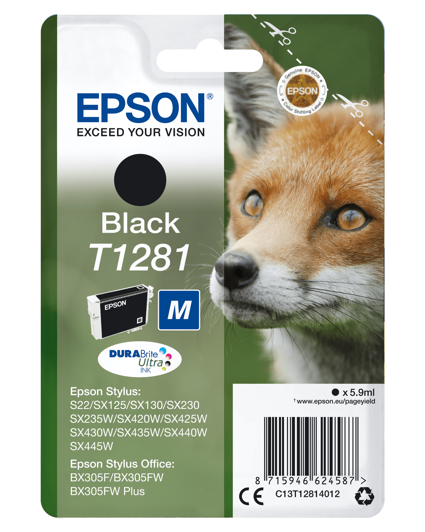 Epson T1281 Tinte Fuchs Single, Standard, schwarz