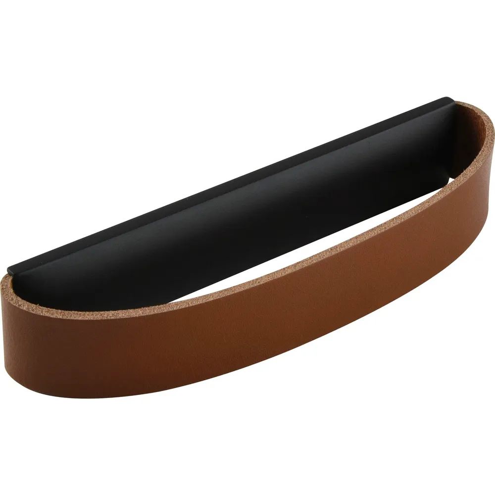 Furnipart Griff Rollo LA 96, B 150 mm, Leder cognac/Sockel ZN schwarz matt