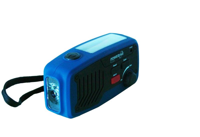 POWERPLUS Solarradio m.Kurbel Taschenlampe Powerb Sirene 3AAA USB blsw