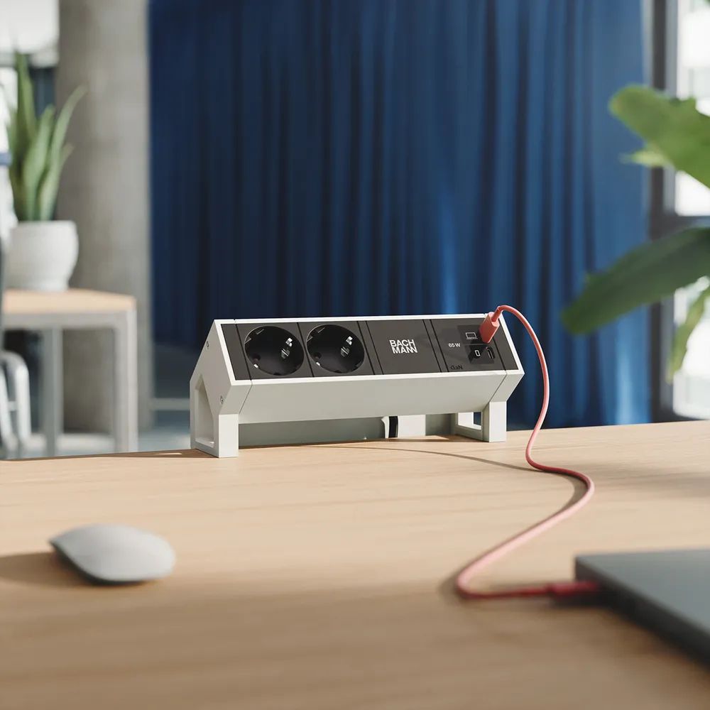 BACHMANN DESK2 2xCEE7/3 1xUSB C/C 65W, L=0,2m RAL9010