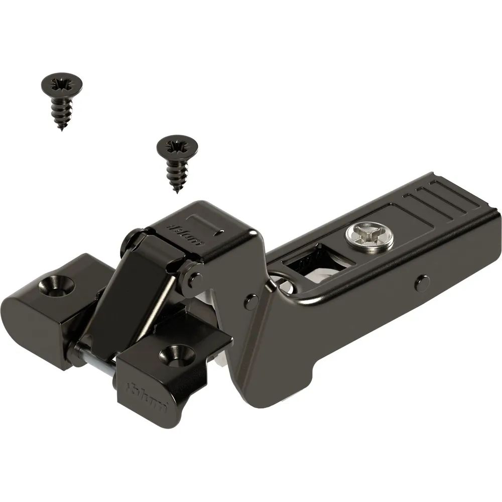 BLUM CLIP top ONYX Alurahmenscharnier 95°, 18 mm gekröpft mit Feder, Schrauben