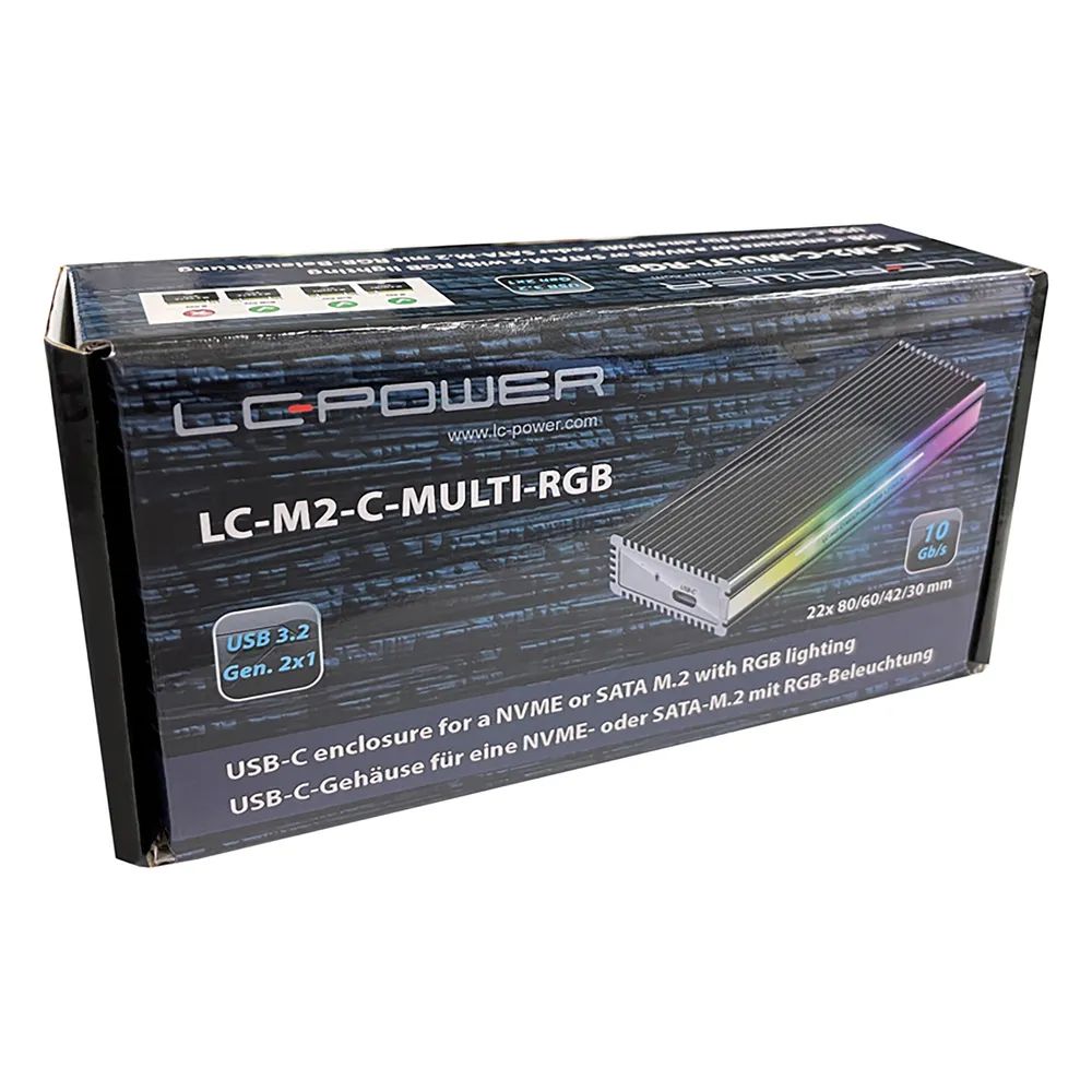 LC-Power LC-M2-C-MULTI-RGB - Speichergehäuse - M.2 - M.2 NVMe Card / SATA 10Gb/s - USB 3.2 (Gen 2)