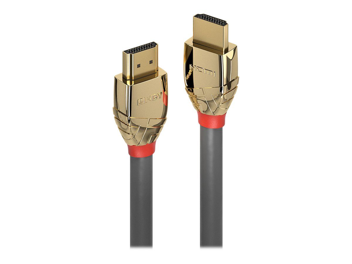Lindy Gold Line - Ultra High Speed - HDMI-Kabel mit Ethernet - HDMI männlich zu HDMI männlich - 5 m - Dreifachisolierung - Grau - rund, 4K Unterstützung, Dolby DTS-HD Master Audio-Unterstützung, Dolby TrueHD-Unterstützung, unterstützt 8K 120 Hz (7680