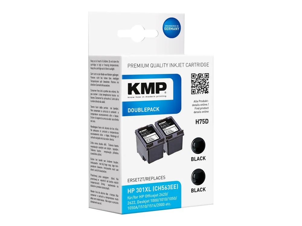 KMP DOUBLEPACK H75D - 2er-Pack - 8 ml - XL - Schwarz - kompatibel - Tintenpatrone (Alternative zu: HP 301XL, HP CH563EE)