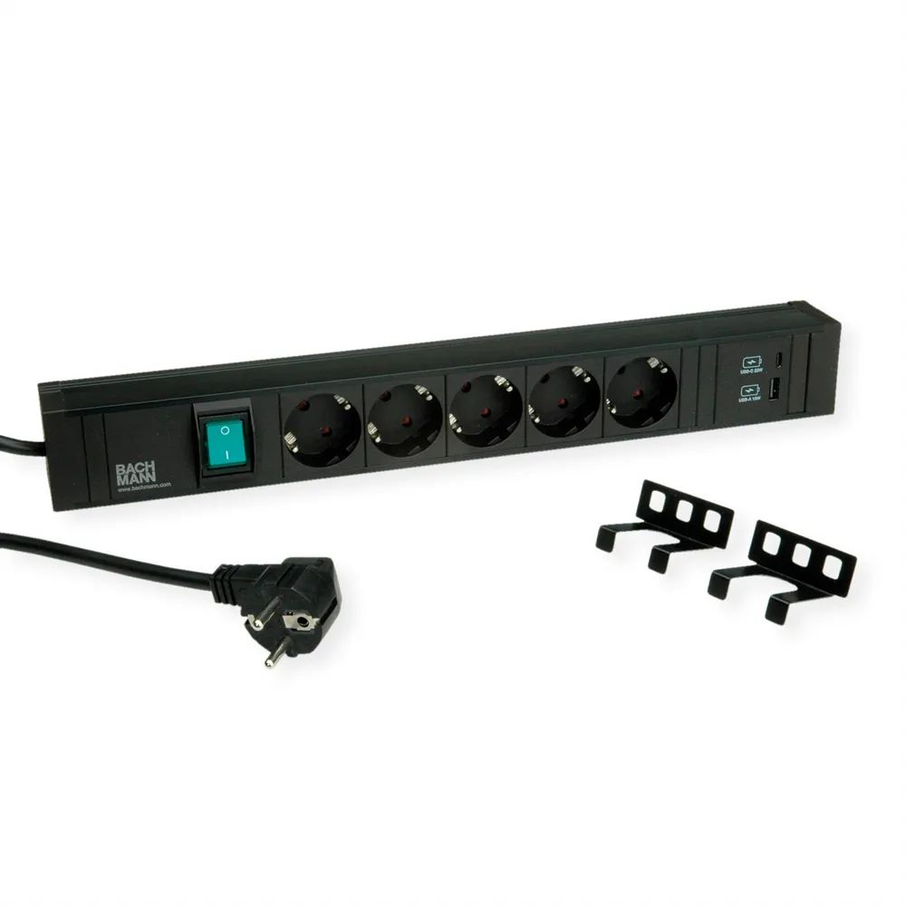 BACHMANN CONNECT LINE 5xSchutzkontakt, Schalter USB A&C 22W, schwarz