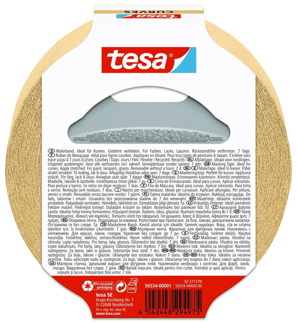 tesa® Malerband Kurven – 25 m x 38 mm – flexibel für saubere Rundungen