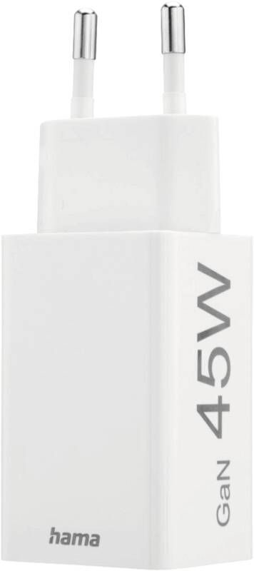 Hama Schnellladegerät, 1x USB-C, 1x USB-A, Mini-Ladegerät, PD, 45 W, Weiß