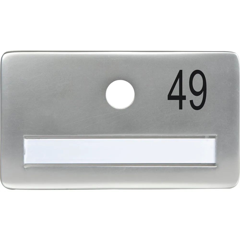 SOLIDO Namensschild ohne Spion, Bohrung ø 14, Alu silber eloxiert, Gravur Nr. 49