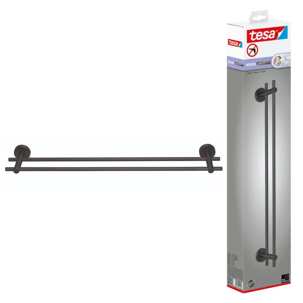 tesa® MOON Doppel-Handtuchstange – Graphite