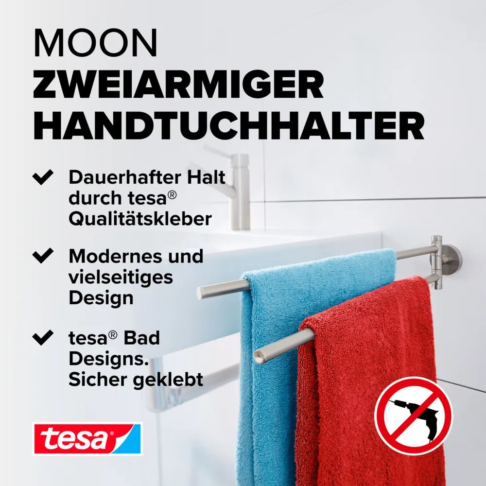 Tesa MOON Handtuchhalter Bad 2-armig inkl. Klebelösung