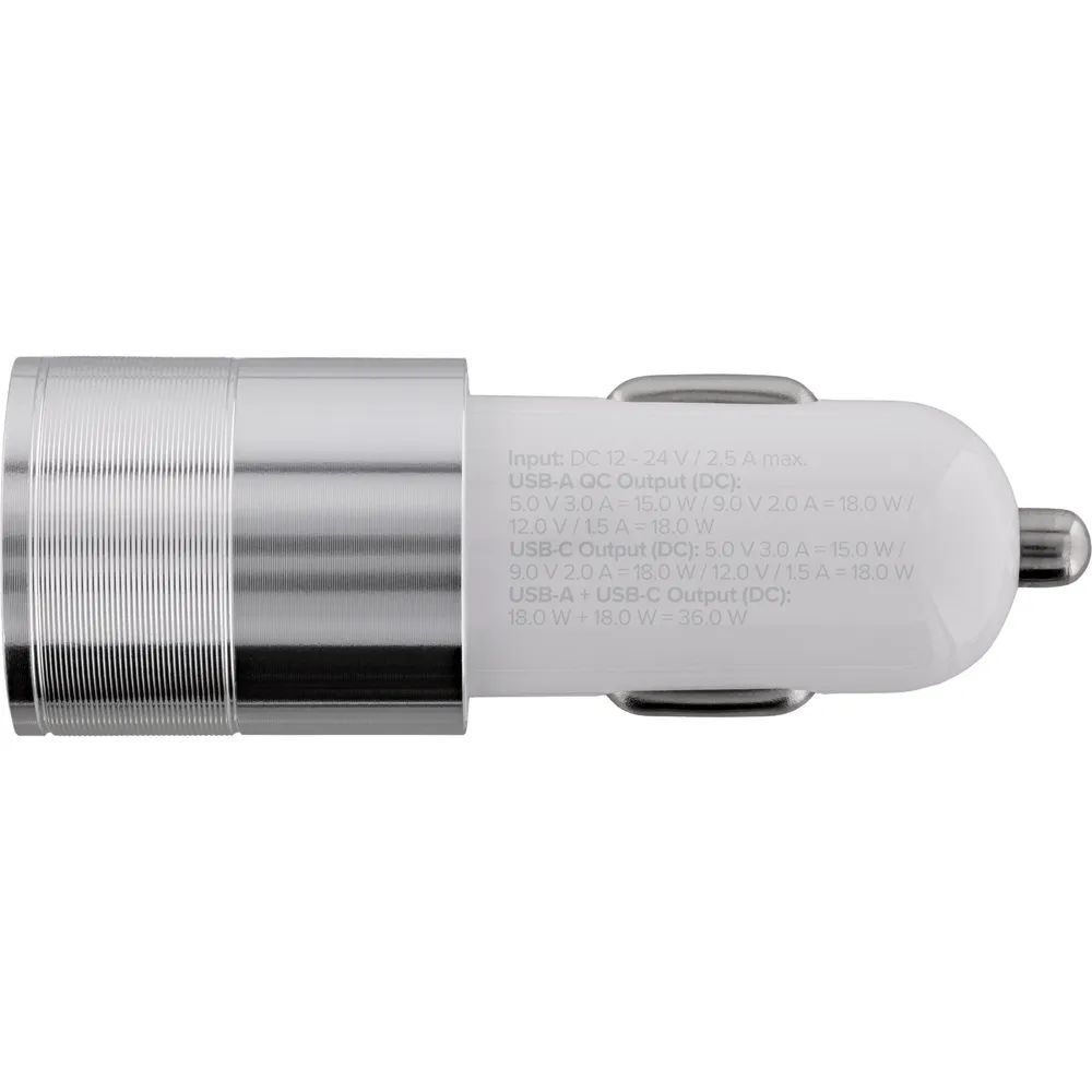InLine USB 36W KFZ Ladegerät QC 3.0 - USB-A + USB-C - PD 3.0 - 12/24V DC - weiß