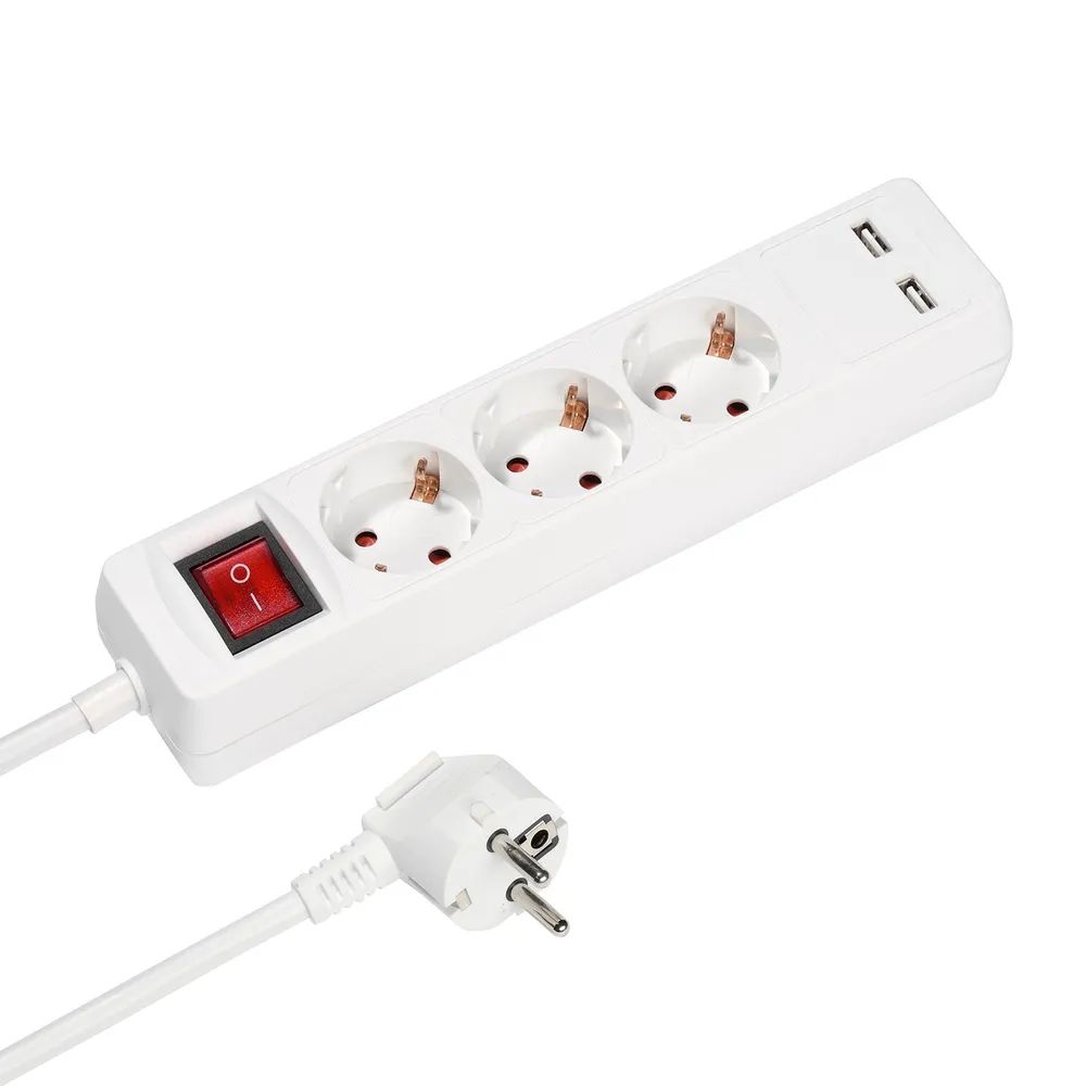 VIVANCO 3-fach Steckdosenleiste mit 2x USB-A und Schalter, 1,4m, weiss
