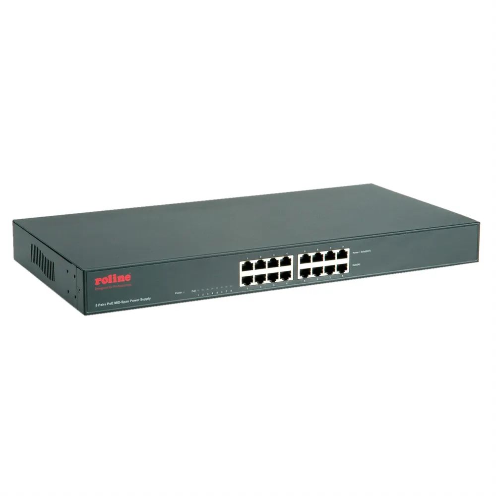 ROLINE 19-Zoll Fast Ethernet PoE Mid-Span Injektor, 8 Ports