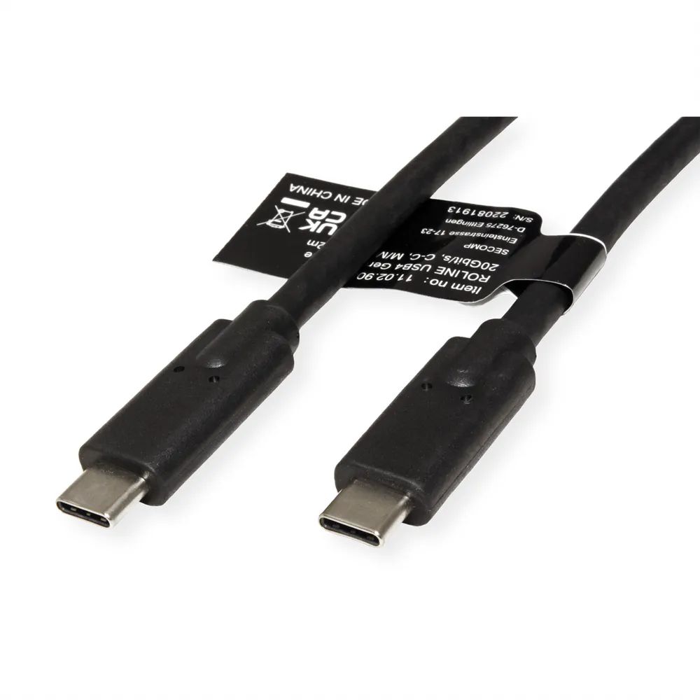 ROLINE USB4 Gen2x2 Kabel, C–C, ST/ST, 4K UHD-1, 20Gbit/s, 100W, schwarz, 2 m