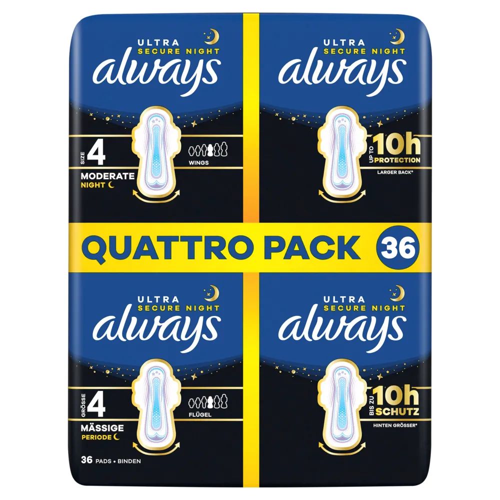always Ultra Binde - Größe 4 - Secure Night mit Flügeln Quattropack 36