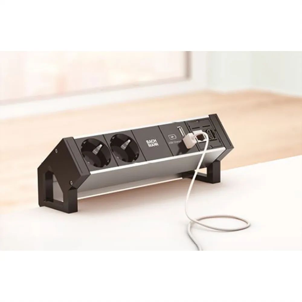 BACHMANN DESK2 ALU BLACK 2x Schutzkontakt 1x USB-Charger 1x ABD GST18