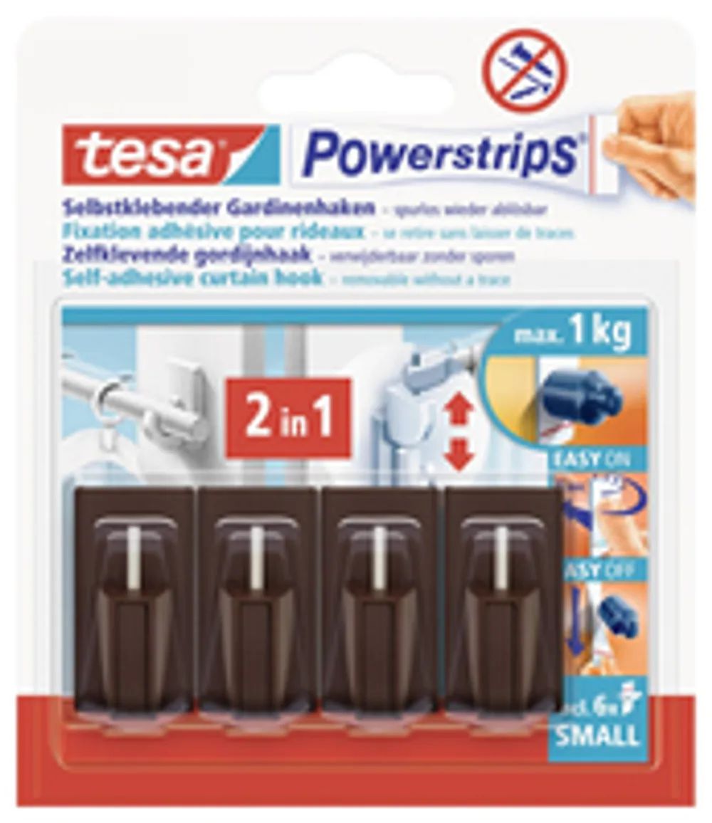 Tesa POWERSTRIPS Vario Gardinenhaken Braun Inhalt 4 St.