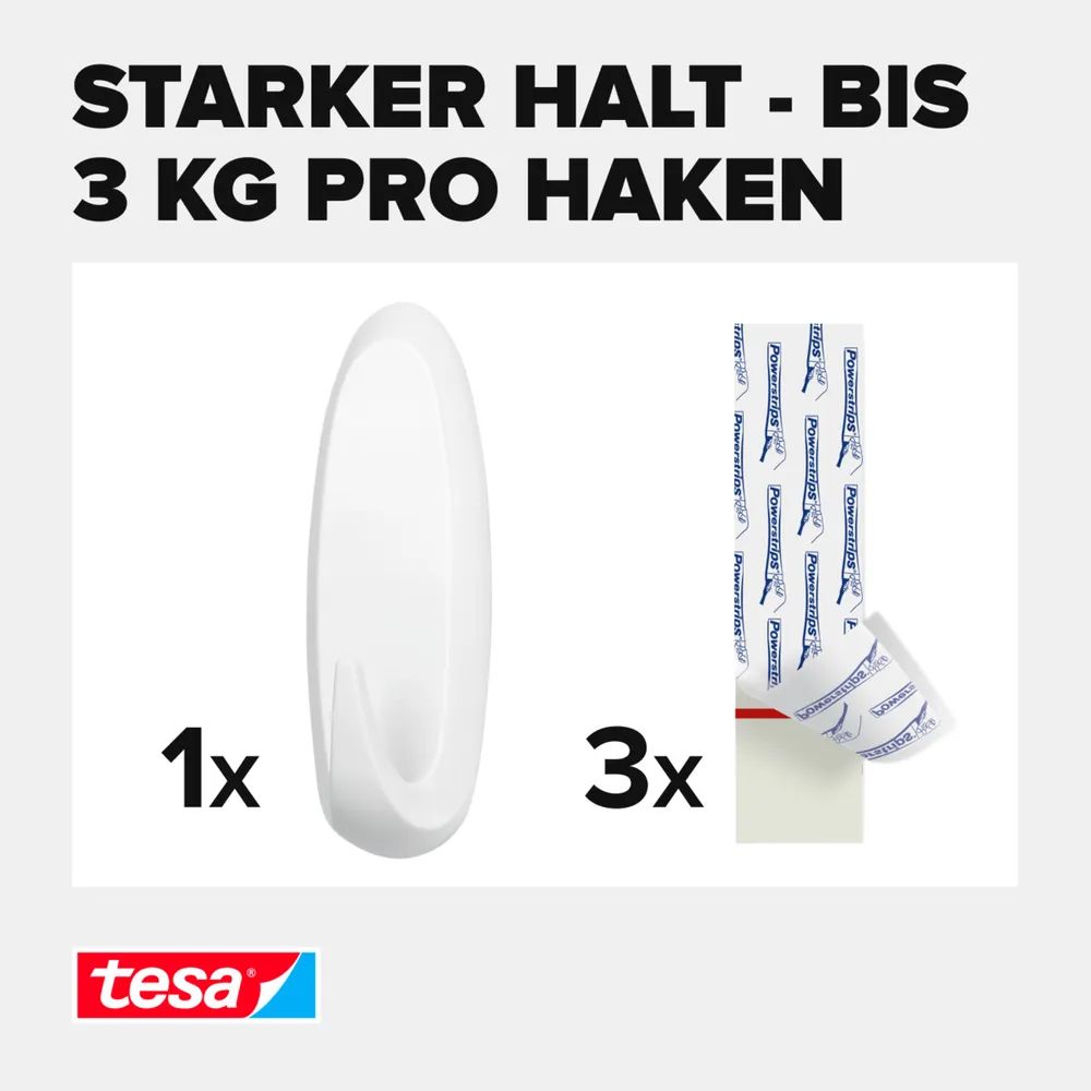 tesa® Powerstrips Klebehaken XL Oval, weiß, 3 kg Halteleistung