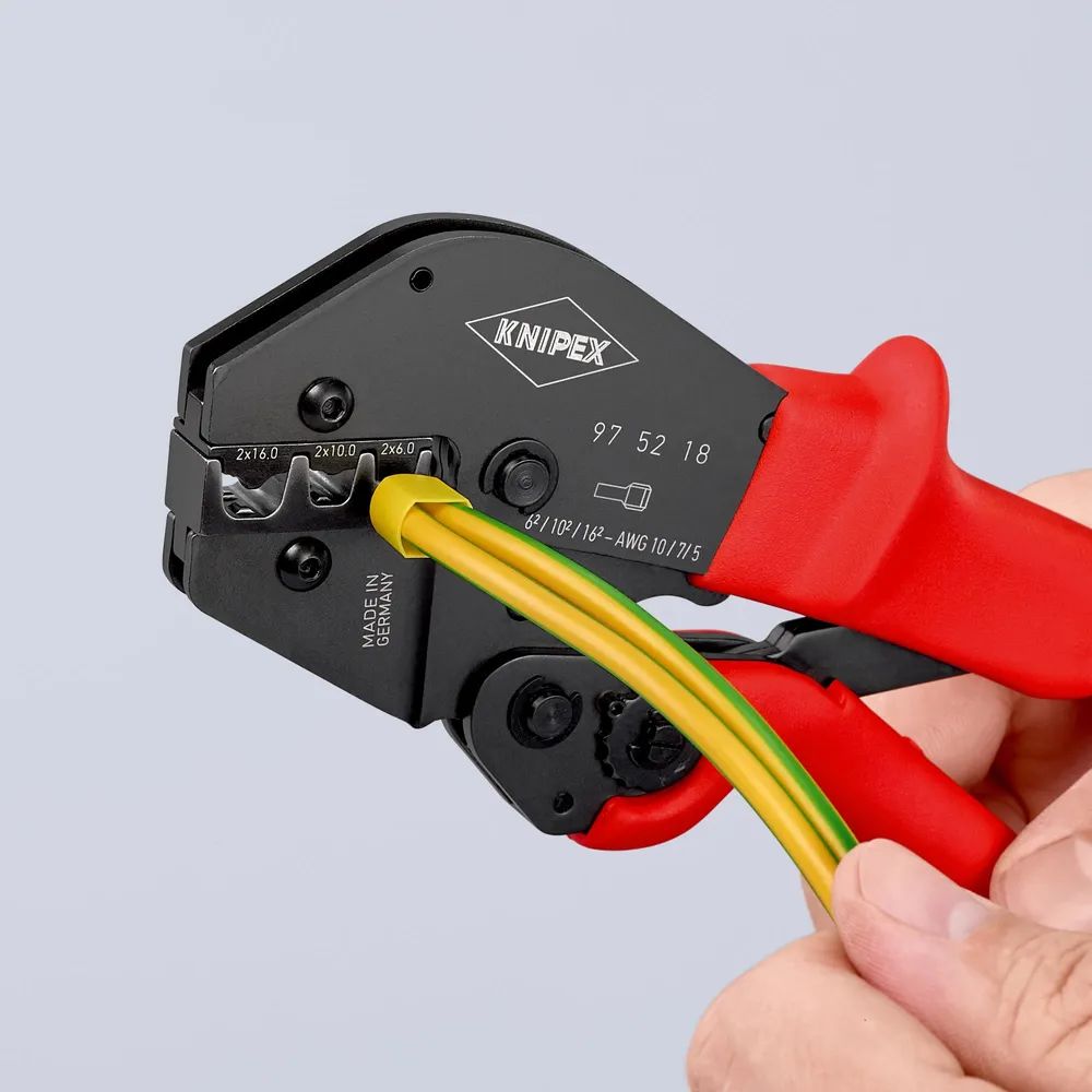 KNIPEX Crimpzange auch für Zweihandbedienung mit rutschhemmendem Kunststoff überzogen brüniert 250 mm