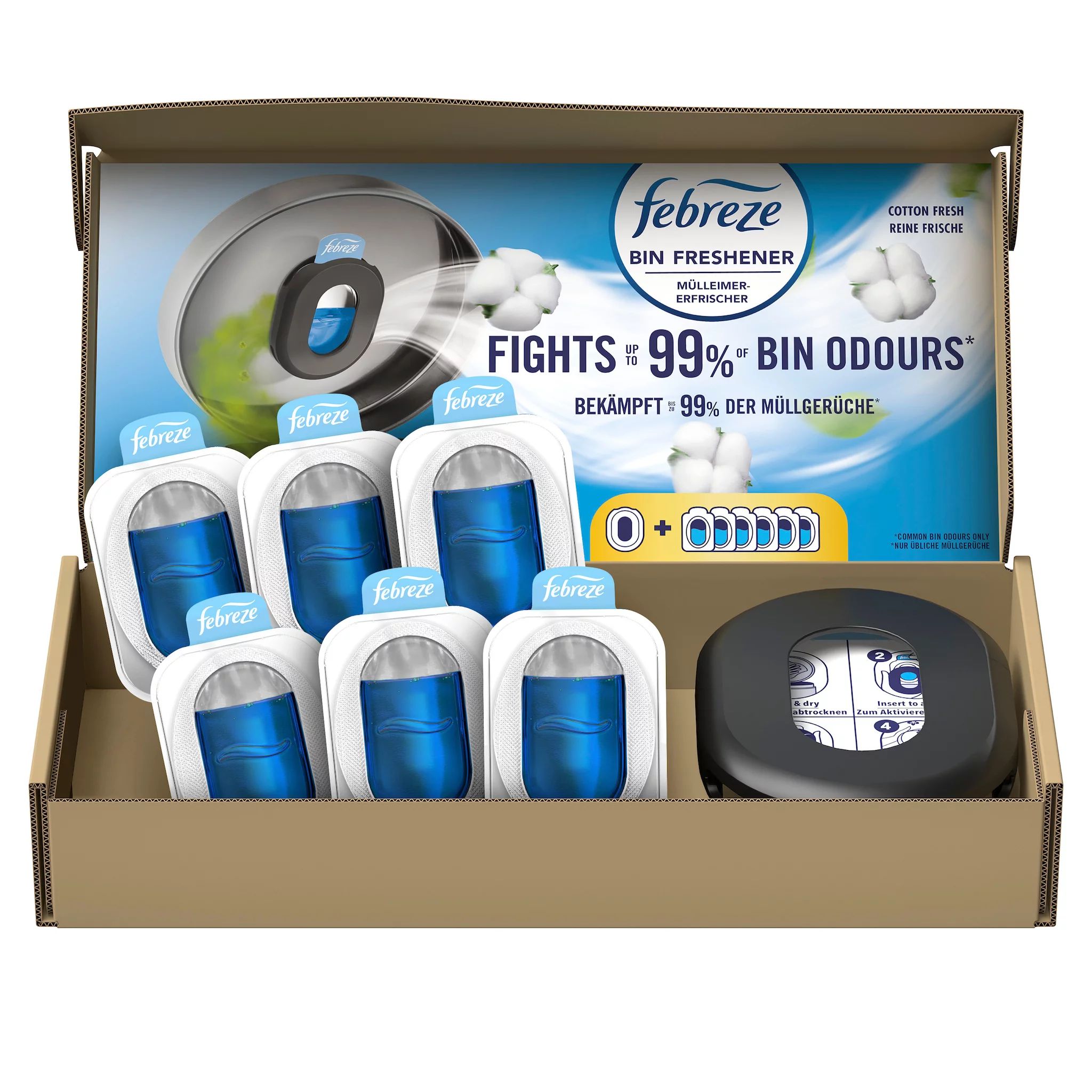 Febreze Mülleimererfrischer Starterkit + 6er Reine Frische Ecom