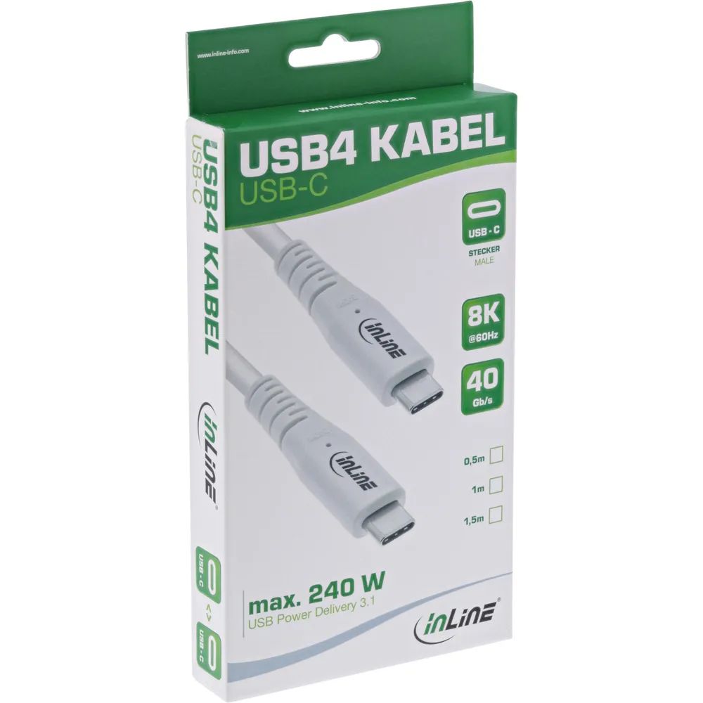 InLine USB4 Kabel - USB-C Stecker/Stecker - PD 240W - 8K60Hz - TPE - weiß - 1m