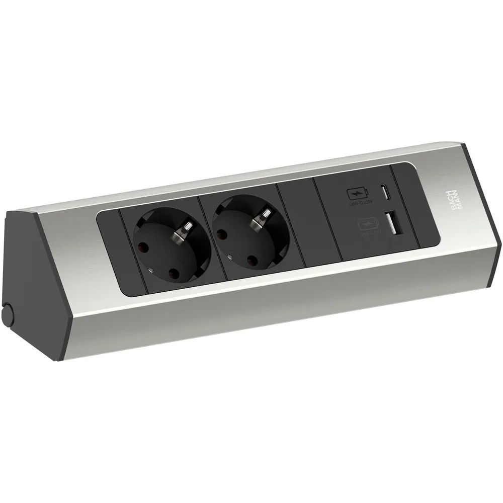 BACHMANN Steckdosenleiste Casia2 K 2 Steckdosen, USB A+C Charger Edelstahl