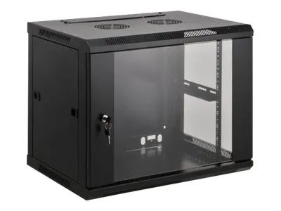 Intellinet Network Cabinet, Wall Mount (Standard), 9U, Usable Depth 500mm/Width 540mm, Black, Assembled, Max 60kg, Metal & Glass Door, Back Panel, Removeable Sides,Suitable also for use on desk or floor, 19",Parts for wall install (eg screws/rawl plu