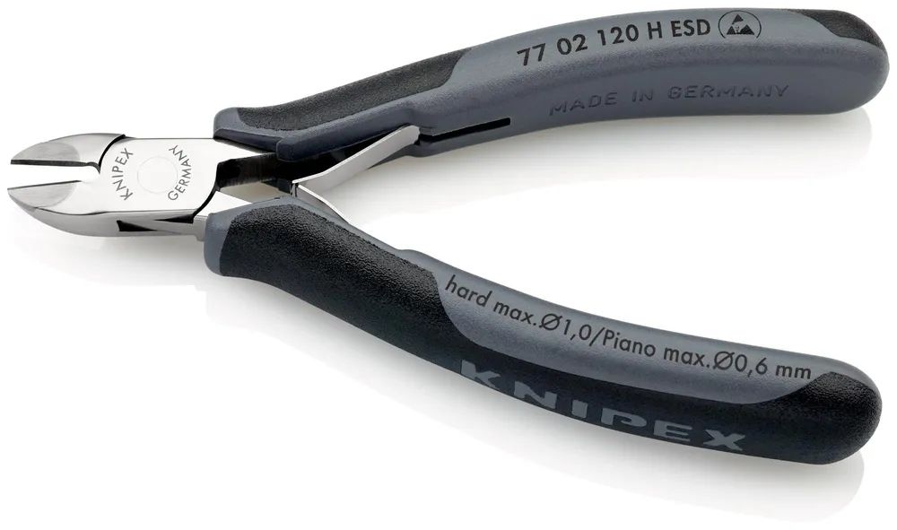 KNIPEX Elektronik-Seitenschneider mit eingesetzter Hartmetallschneide ESD mit Mehrkomponenten-Hüllen 120 mm