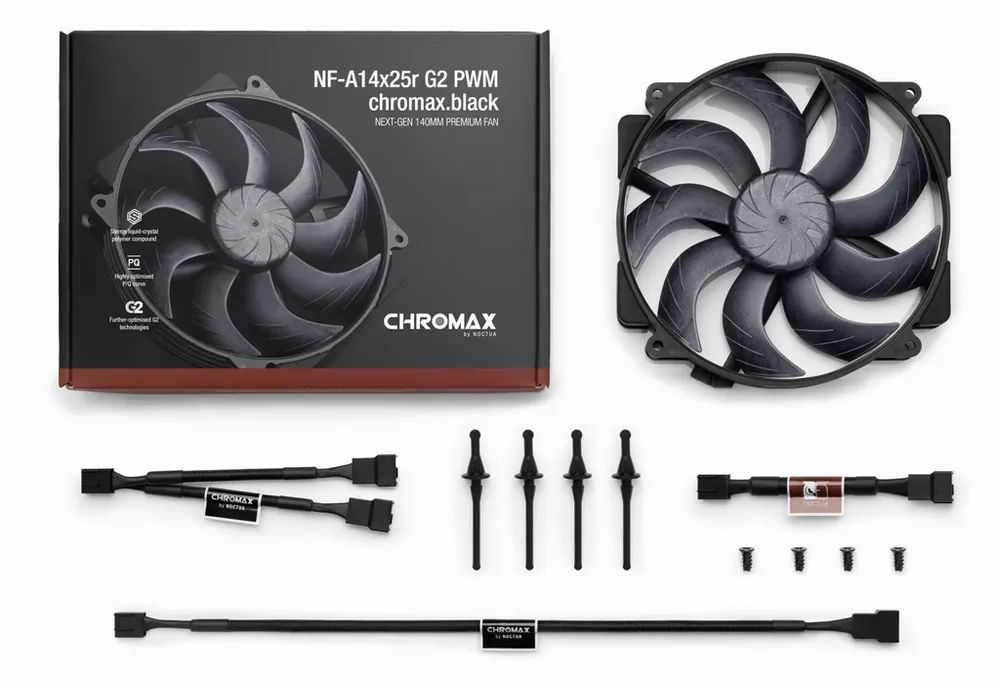 Noctua NF-A14x25r G2 PWM chromax.black Gehäuseluefter 140 mm - Gehäuse-Lüfter - 1.500 rpm