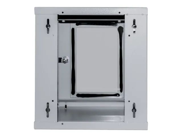 Intellinet Network Cabinet, Wall Mount (Standard), 6U, Usable Depth 265mm/Width 239mm, Grey, Assembled, Max 60kg, Metal & Glass Door, Back Panel, Removeable Sides, Suitable also for use on desk or floor, 10",Parts for wall install (eg screws/rawl plu