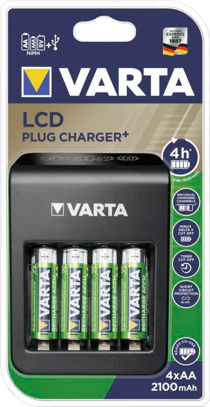 Varta Stecker-Ladegerät LCD Plug 4x AA 56706 2100mAh