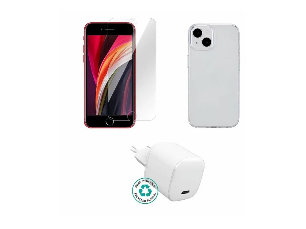 eSTUFF Zubehörkit für Handy - Ladegerät, Abdeckung, Glas - für Apple iPhone SE (3rd generation)