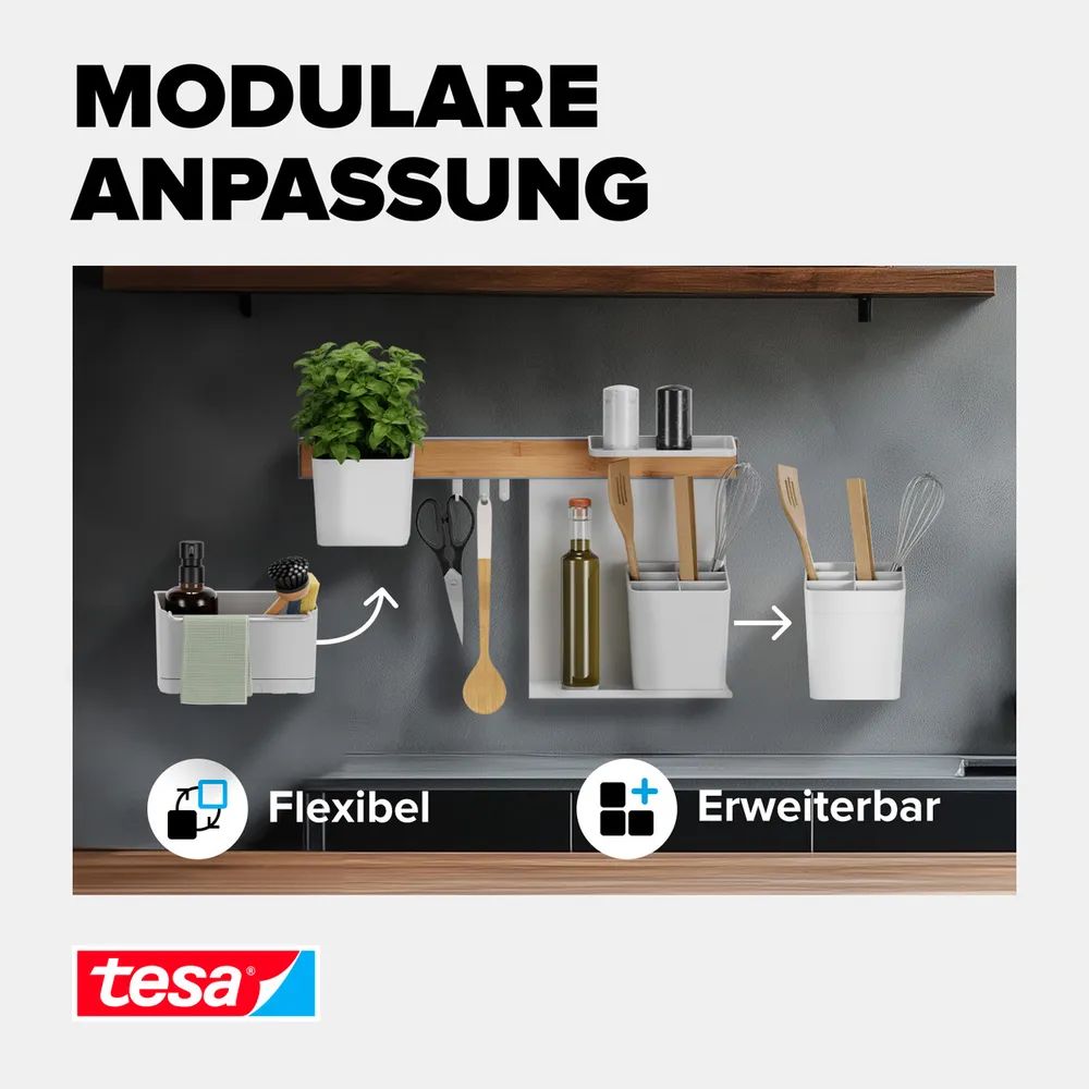 tesa® Küchenutensilienhalter, Edelstahl – Behälter mit Adapter