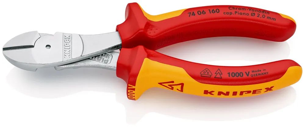 KNIPEX Kraft-Seitenschneider isoliert mit Mehrkomponenten-Hüllen, VDE-geprüft verchromt 160 mm