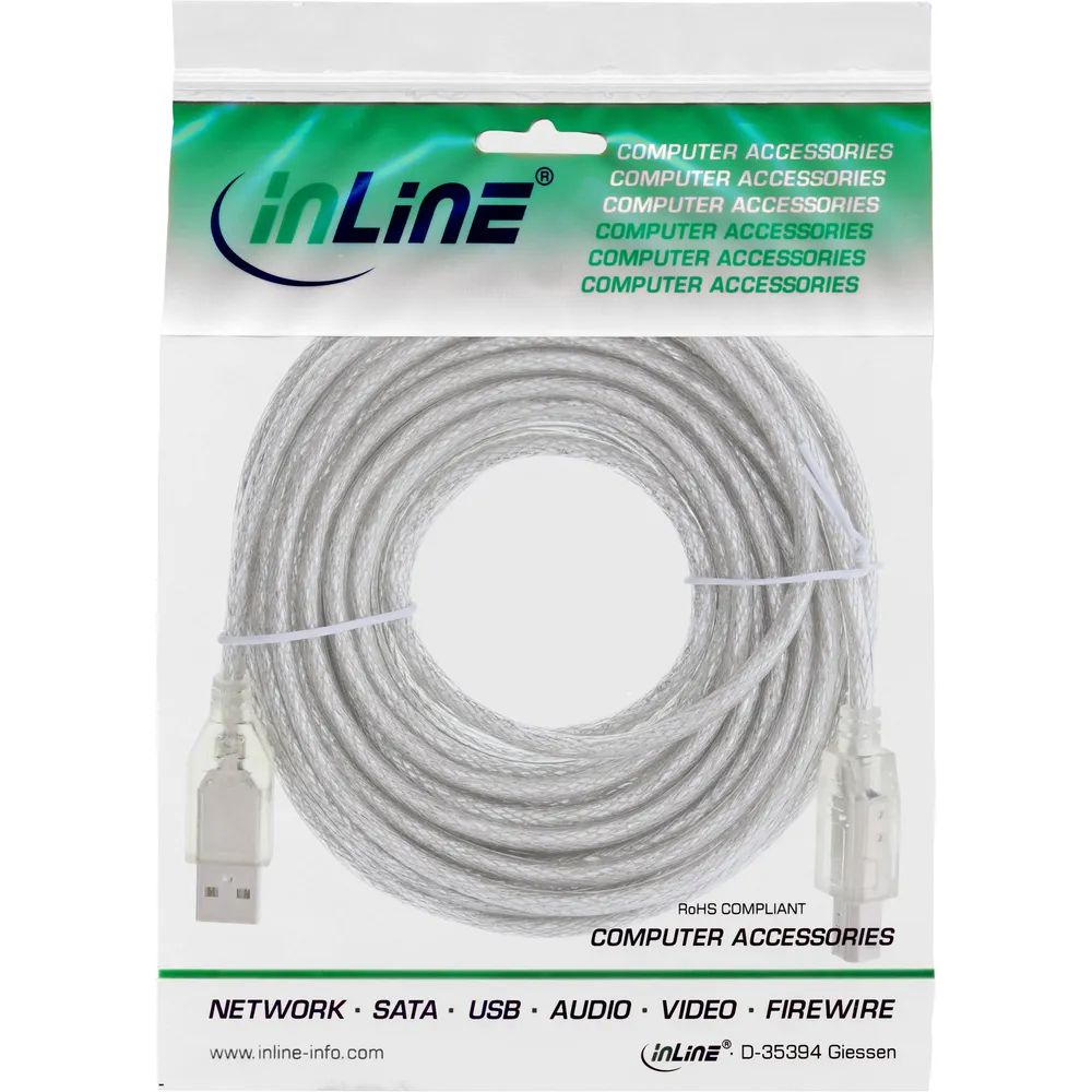 InLine USB 2.0 Kabel - A an B - transparent - 5m