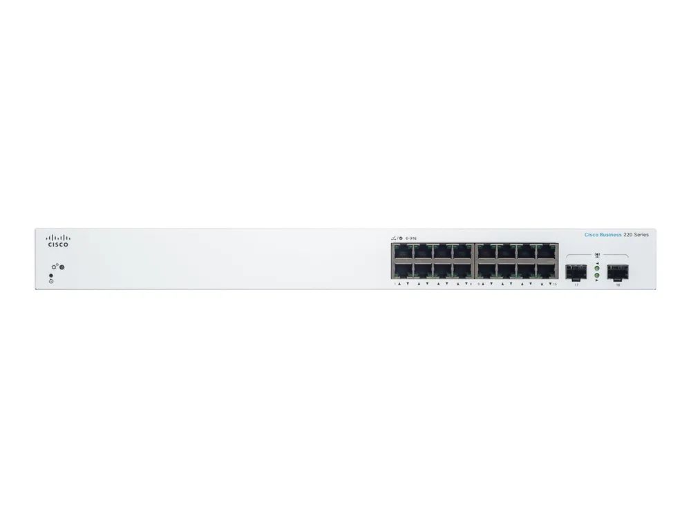 Cisco Business 220 Series CBS220-16T-2G - Switch - Smart - 16 x 10/100/1000 + 2 x Gigabit SFP (Uplink)