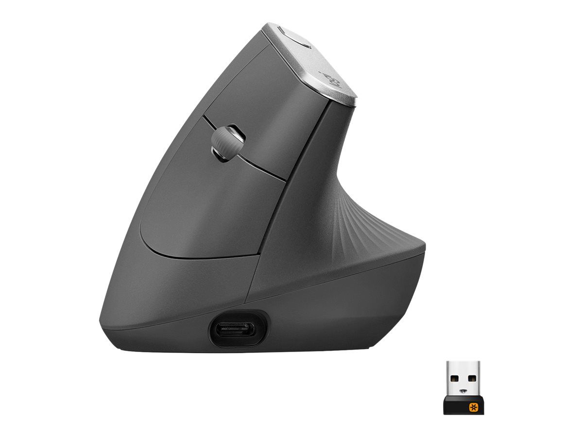 Logitech MX Vertical - Vertikale Maus - ergonomisch - optisch - 6 Tasten - kabellos, kabelgebunden - Bluetooth, 2.4 GHz - kabelloser Empfänger (USB)