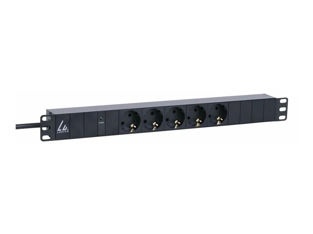 Lanview Steckdosenleiste (Rack - einbaufähig) - 10A - Wechselstrom 230 V - 1-phasig - Eingabe, Eingang Typ F - Ausgangsanschlüsse: 5 (Typ F)