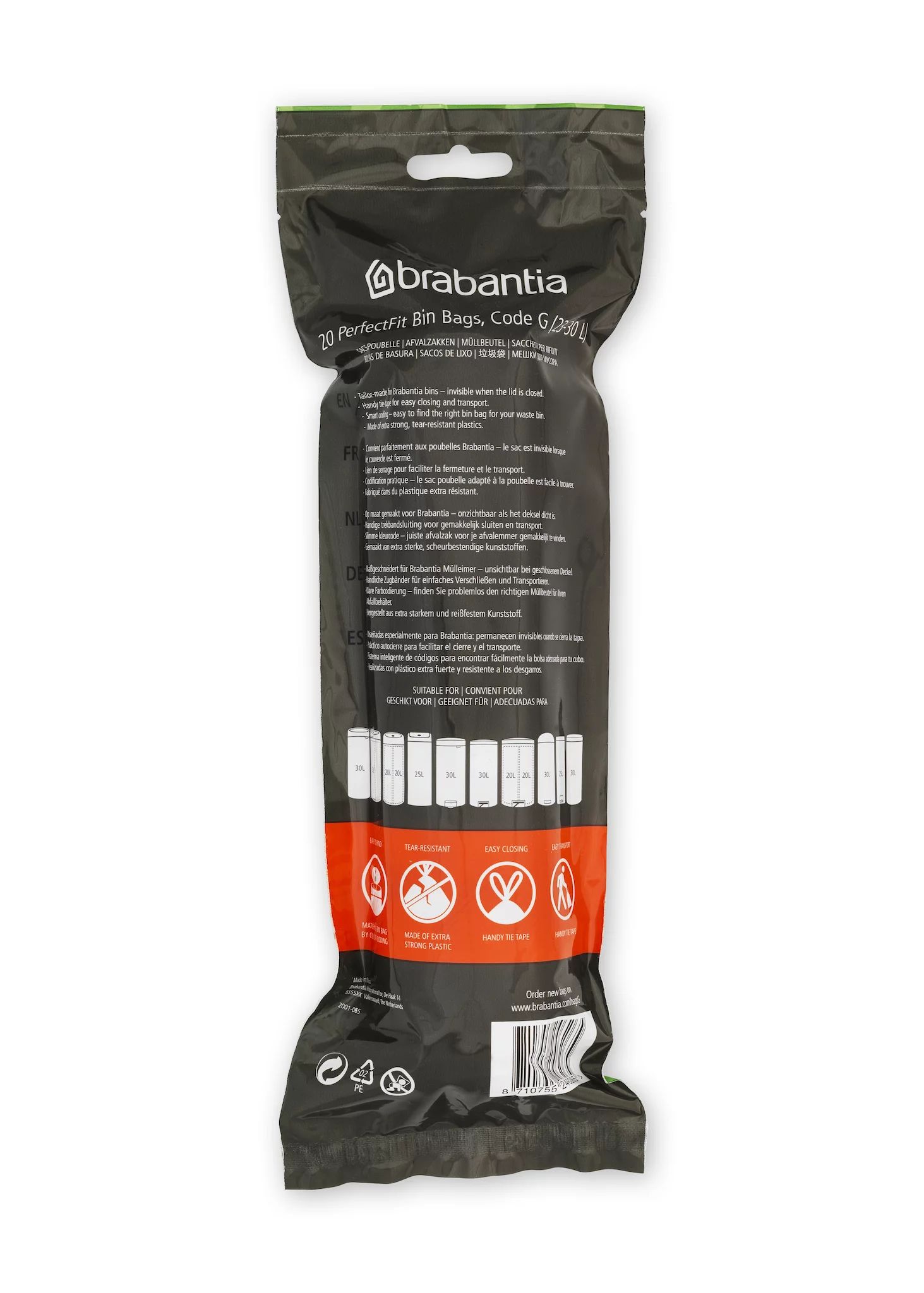 Brabantia Müllbeutel Rollenverpackung PerfectFit Beutel 23-30 L (G) 20Stk pro Rolle