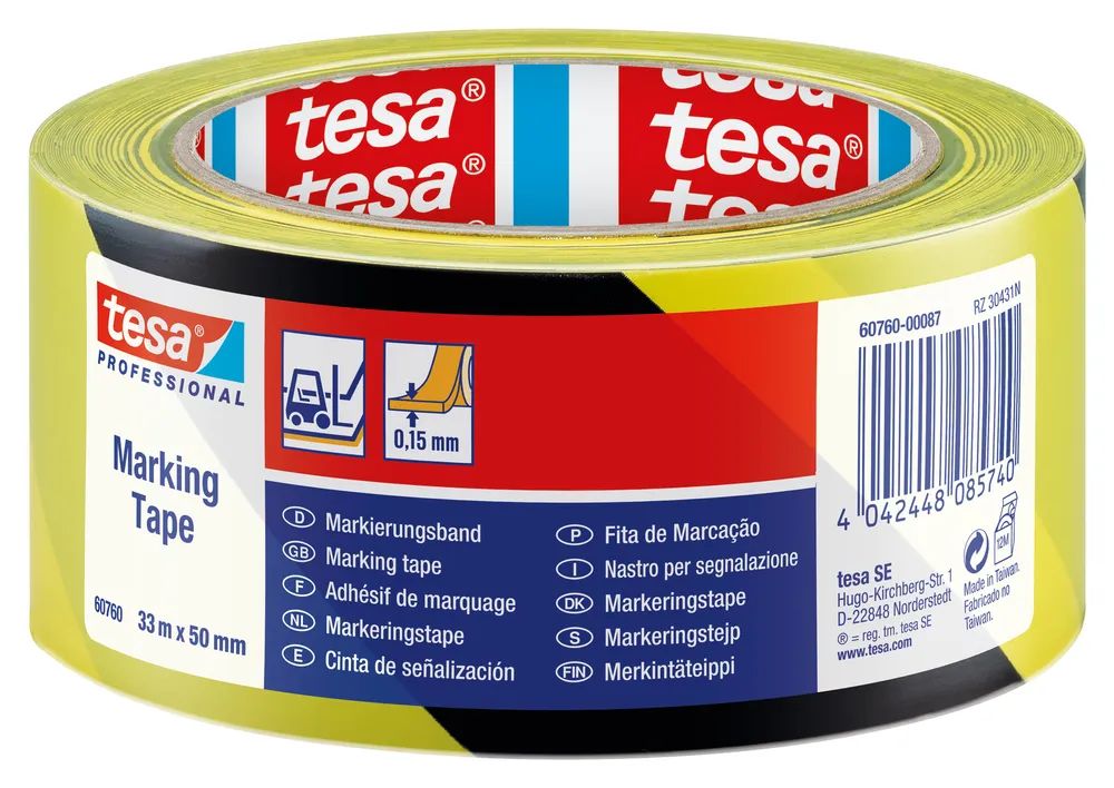 tesa® Warnband 60760 Gelb/Schwarz 33m x 50mm